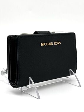 Michael Kors Medium Bifold Zip Chain Wallet Black/Gold